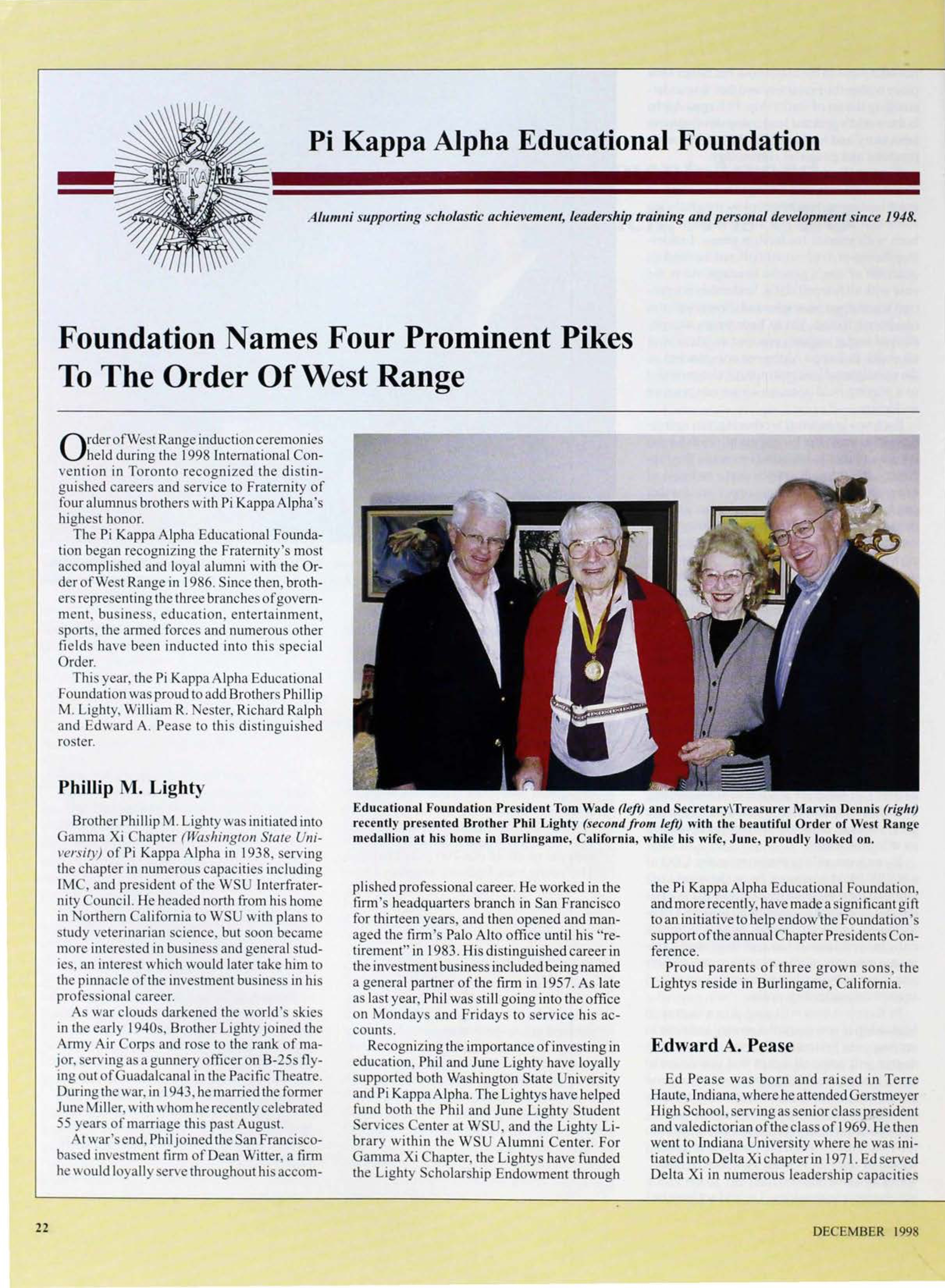 Pi Kappa Alpha Education Foundation, December 1998